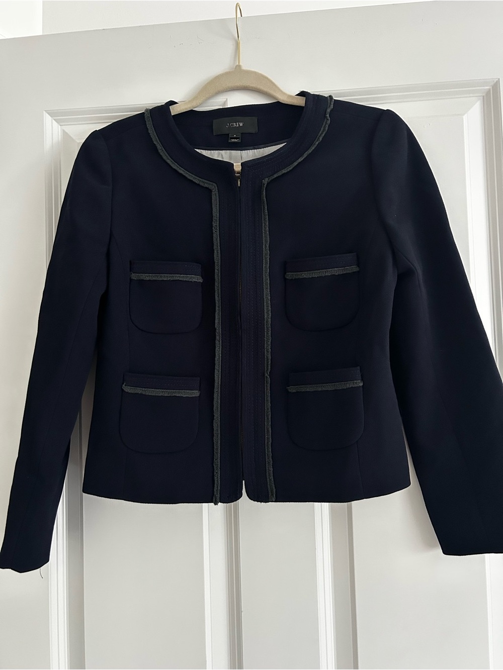 J. Crew Navy Cropped Boxy Jacket with Trim